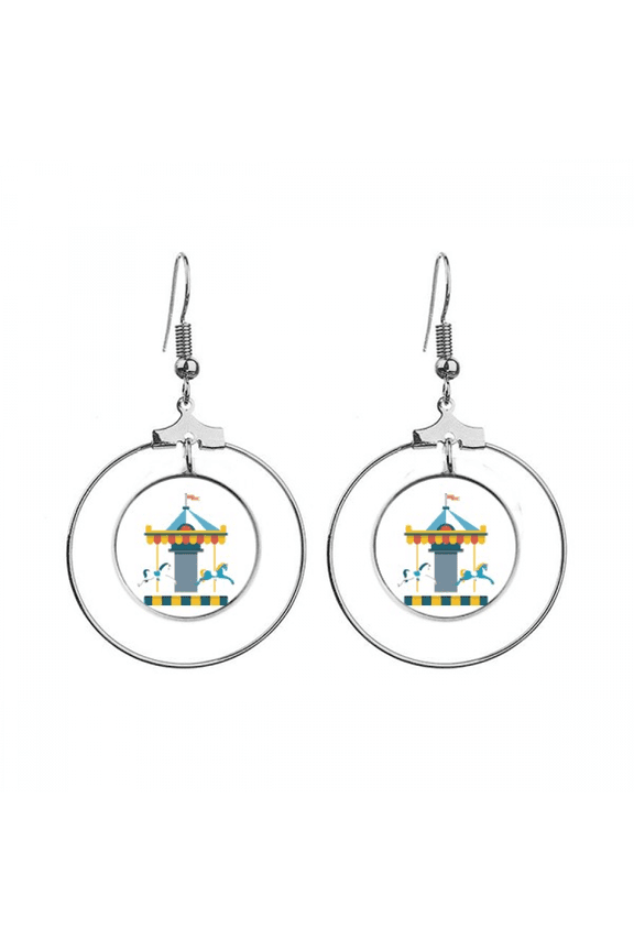 amazing funny park carousel illustration earrings dangle hoop jewelry drop circle