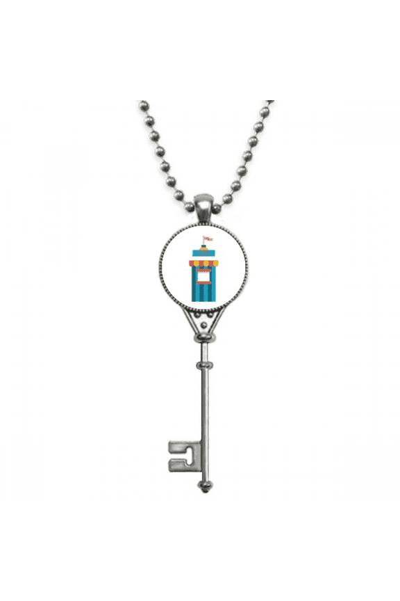 amazing funny park ticketing illustration pendant vintage necklsilver key jewelry