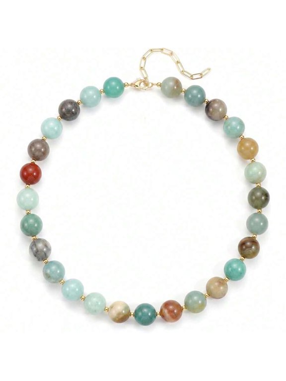 amazonite Necklace With Natural Stone Gemstones And Goldtone Clasp