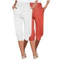 thumbnail image 1 of ameIAEA 2 Pack Capri Pants for Women Casual Summer Drawstring High Waist Pant Wide Leg Cropped Trouser, 1 of 7