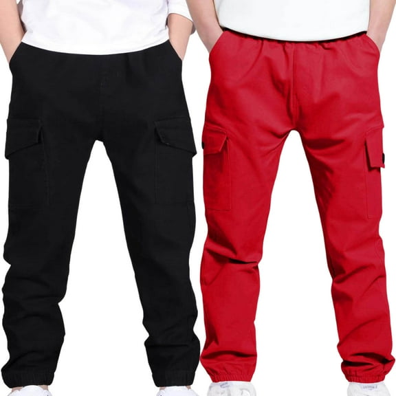 ameIAEA 2 Pack Kids Cargo Sweatpants Boys Girls Elastic Waist Outdoor Hiking Athletic Pants 4-13 Years