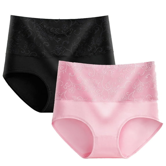 ameIAEA 2 Pcs High Waisted Underwear for Women Ladies Lace Panties Breathable Full Coverage Briefs