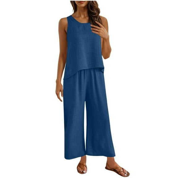 ameIAEA 2 Piece Sets for Women Summer Sleeveless Tank Tops Wide Leg Pants Beach Vacation Outfits