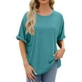 thumbnail image 1 of ameIAEA Summer Comfy T-Shirt for Women Roll Up Short Sleeve Tee Tops Crewneck Loose Shirts, 1 of 7