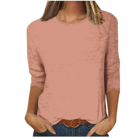 ameIAEA 3/4 Length Sleeve Womens T-Shirts Solid Color Crewneck Basic Tee Tops Casual Fall Outfits
