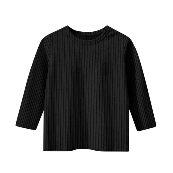 ameIAEA 3/4 Sleeve Shirts for Girls Boys Ribbed Knit Casual Tees Kids Crewneck Solid Color Tops