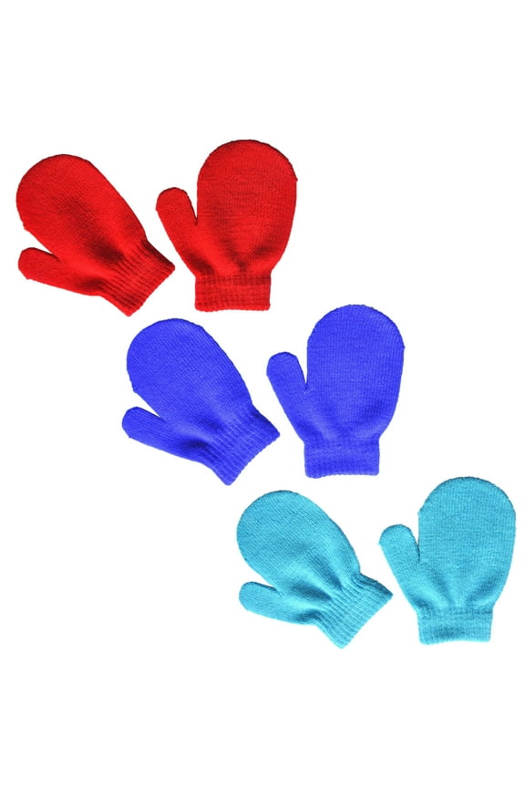 3 Pairs Baby Knitted Mittens Toddler Winter Gloves Boys Girls Full Finger Warm Mittens