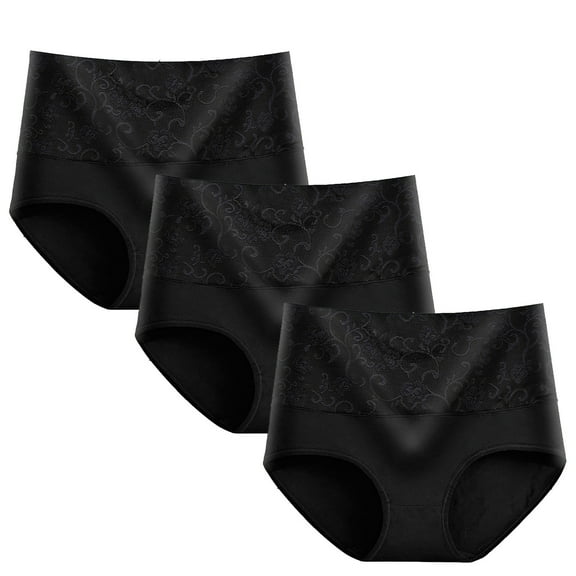 ameIAEA 3 Pcs Briefs for Women High Waist Cotton Underwear Solid Color Full Coverage Panties