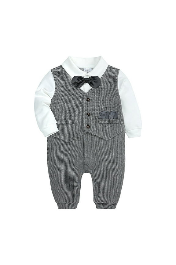 Baby Boys Gentleman Romper Wedding Birthday Outfit NewBorn Infant Long Sleeve Jumpsuit