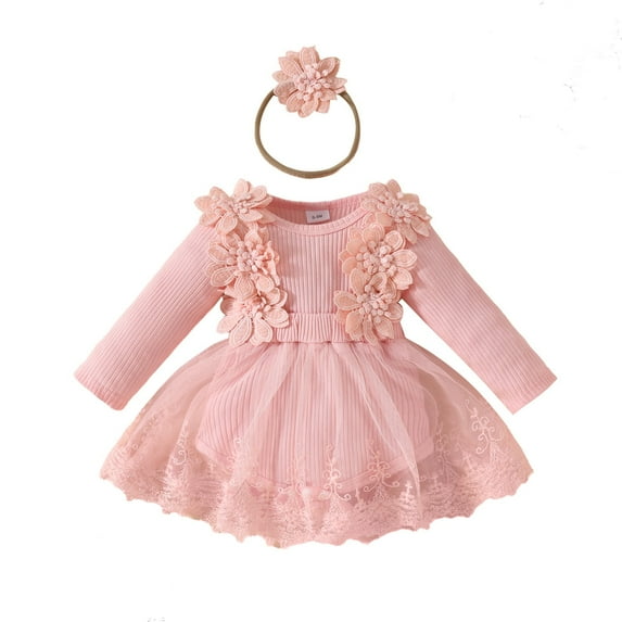 ameIAEA Baby Girl Fall Winter Outfit Long Sleeve Ruffle Tulle Romper Dress Headband Set Newborn Infant Clothes
