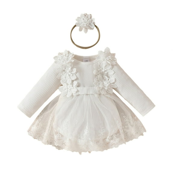 ameIAEA Baby Girl Fall Winter Outfit Long Sleeve Ruffle Tulle Romper Dress Headband Set Newborn Infant Clothes