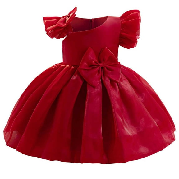 ameIAEA Baby Girl Satin Formal Wedding Dress Toddler Birthday Party Gown Dresses 1-5T