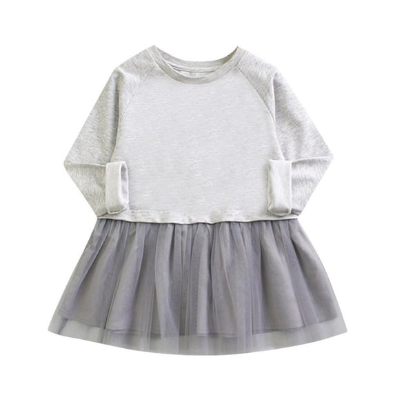 ameIAEA Baby Girls Long Sleeve Casual Dress Toddler Crewneck Patchwork Layered Tulle Dresses