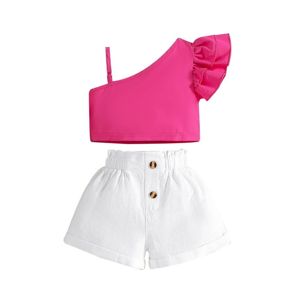 ameIAEA Baby Girls Summer Clothes Off Shoulder Sleeveless Crop Tops Elastic Waist Shorts Toddler Outfit