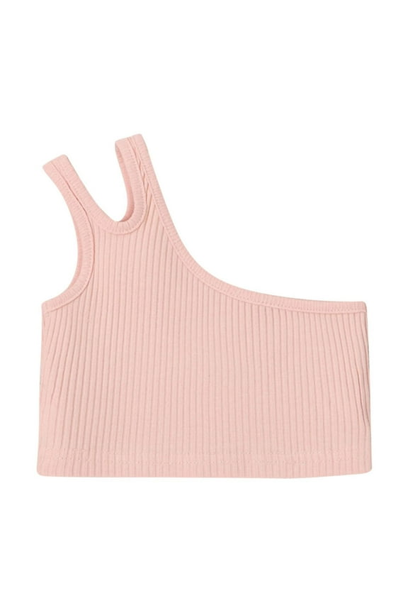 Baby Girls Summer Top Tie-Dye Cutout Crop Tank Top One-Shoulder Sleeveless Sports Dance Tops