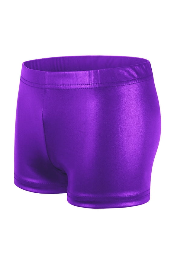 Boys Girls Metallic Dance Shorts Athletic Workout Shorts Solid Color Summer Shorts