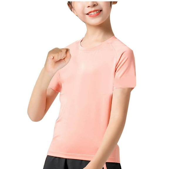 ameIAEA Boys Girls Short Sleeve Athletic Shirts Kids Teens Sports Tees Yoga Basic Tops 7-15 Years