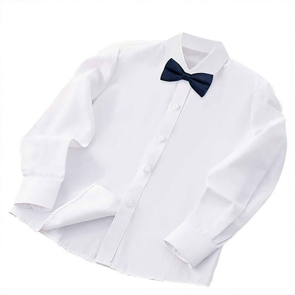 ameIAEA Boys Long Sleeve Dress Shirts Button Down Uniform Shirts with Bow Tie for 2-17 Years