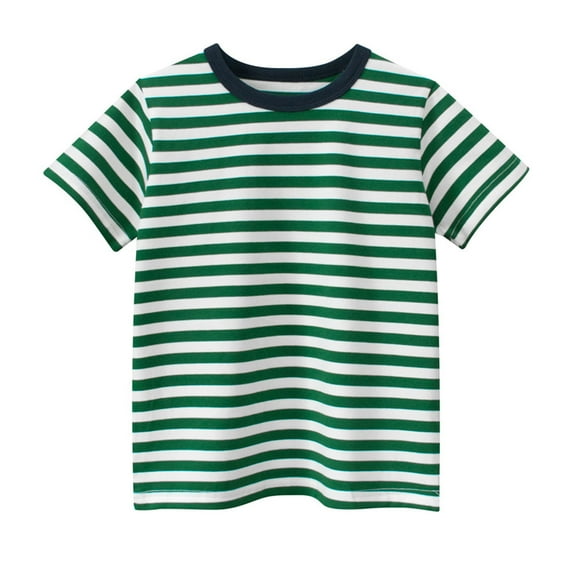 ameIAEA Boys Striped Shirts Toddler Girls Short Sleeve Color Block Tee Kids Crewneck Casual Tops