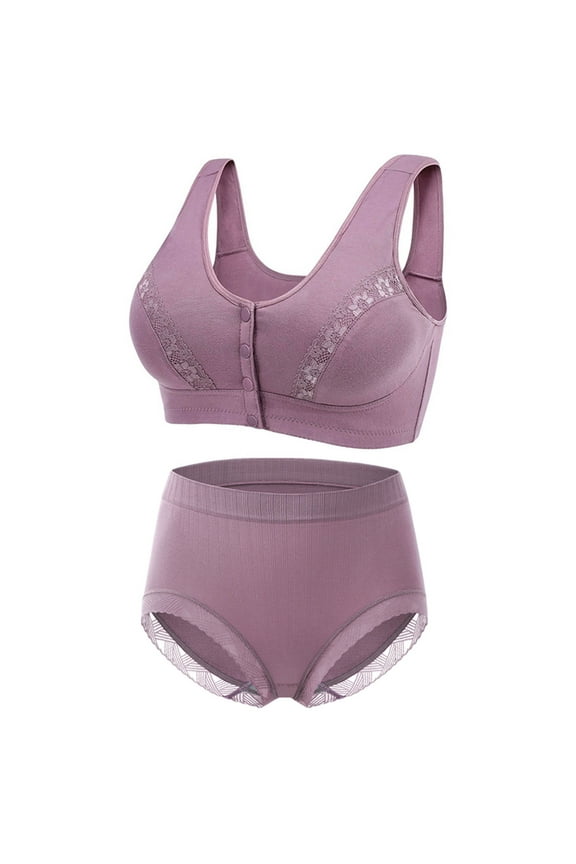 Bra and Panty Set for Women Front ClosureWireless Bras Plus Size 2 Piece Underwear Set