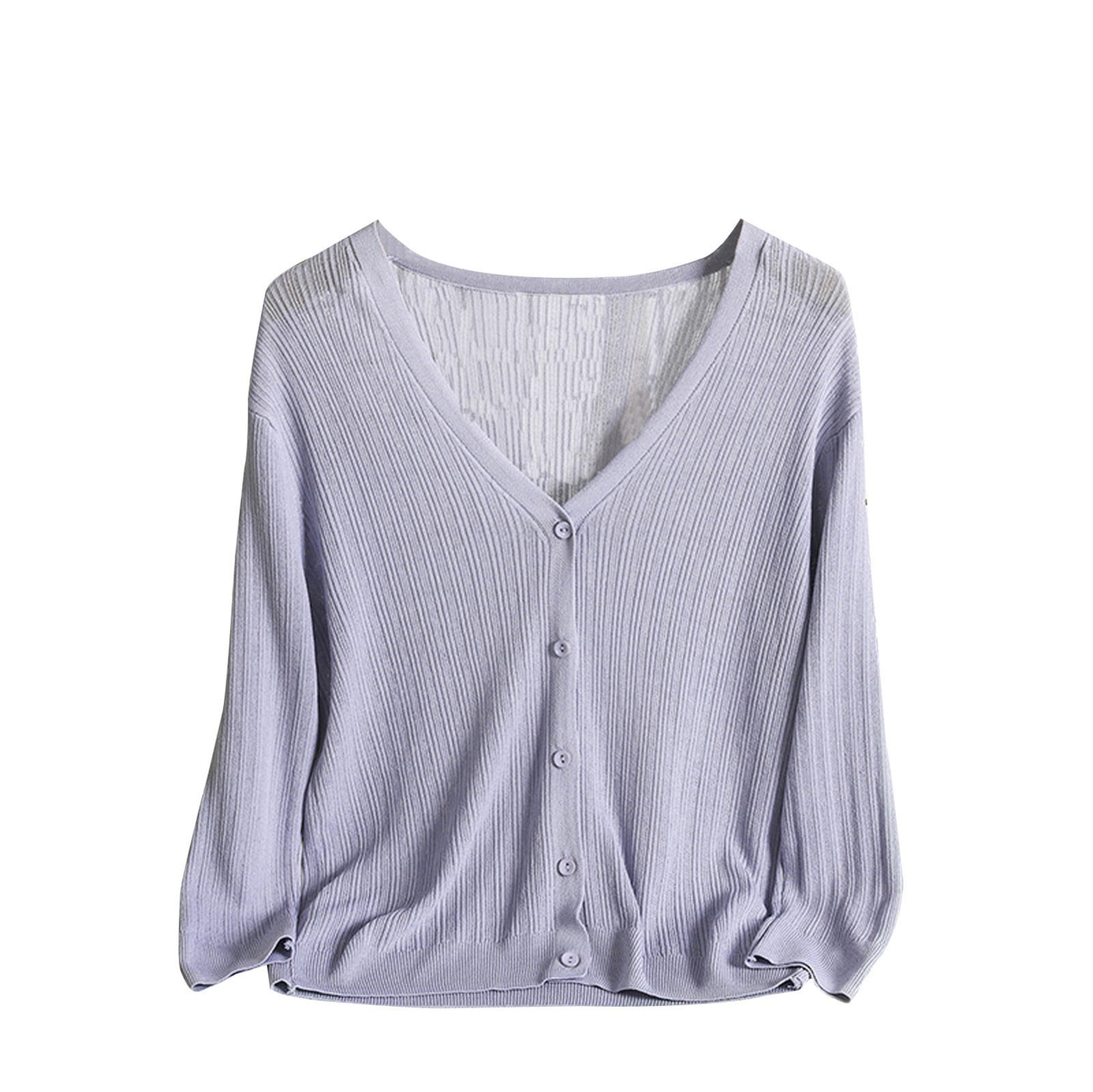 Lobster Shirt Women Plain V-Neck Open Front Long Sleeve Knit