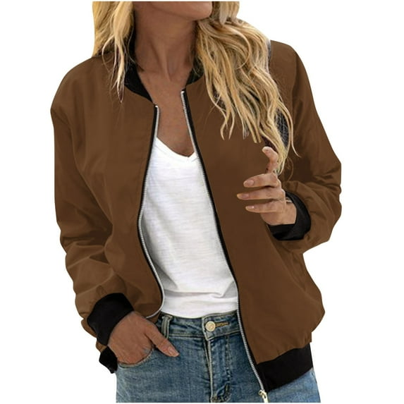 ameIAEA Casual Jackets for Women Zip Up Long Sleeve Jackets Fashion Fall Coats with Pockets