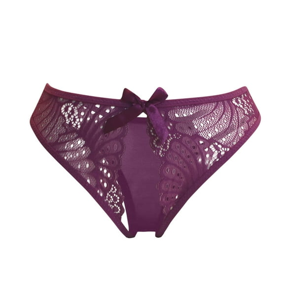 ameIAEA Crotchless G String Thongs Soft Lace Trim Low Rise Panties Bow Front Hollow Out See Through Briefs