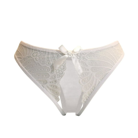 ameIAEA Crotchless G String Thongs Soft Lace Trim Low Rise Panties Bow Front Hollow Out See Through Briefs