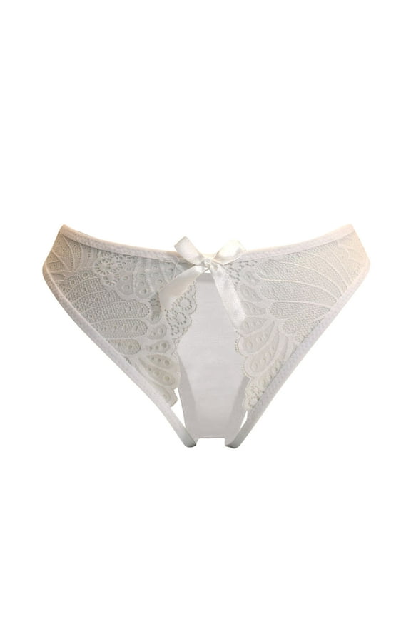 Crotchless G String Thongs Soft Lace Trim Low Rise Panties Bow Front Hollow Out See Through Briefs