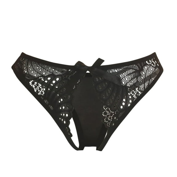 ameIAEA Crotchless G String Thongs Soft Lace Trim Low Rise Panties Bow Front Hollow Out See Through Briefs