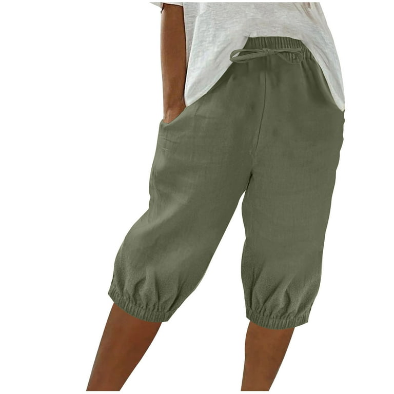 ameIAEA Drawstring Shorts Women Elastic Waist Knee Length Shorts Wide Leg Solid Color Shorts with Pockets Walmart
