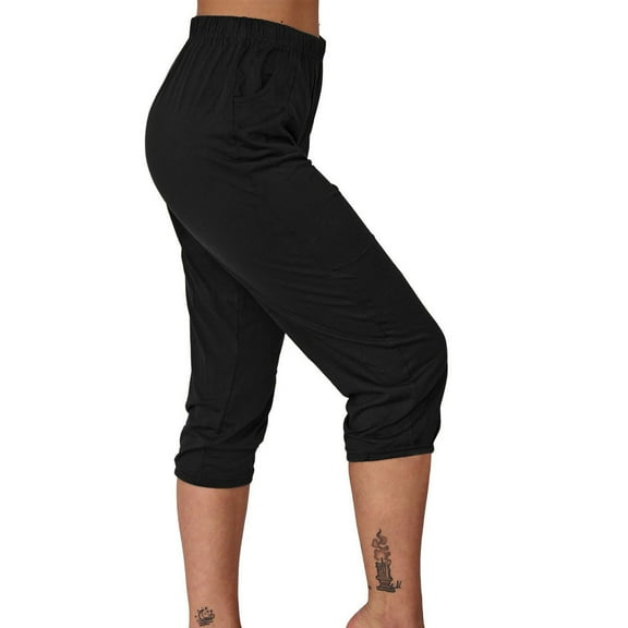 ameIAEA Elastic Waist Capris for Women Summer Casual Yoga Pants Cropped Trousers with Pockets