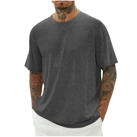 ameIAEA Exercise Shirts for Men Short Sleeve Crewneck Casual Workout Tops Solid Color Summer Basic Tees