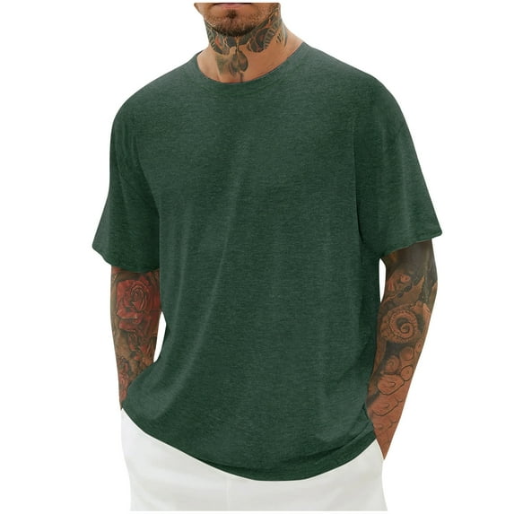 ameIAEA Exercise Shirts for Men Short Sleeve Crewneck Casual Workout Tops Solid Color Summer Basic Tees