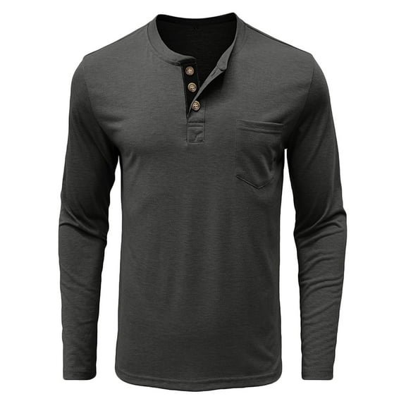 ameIAEA Fall Shirts for Men Long Sleeve Crewneck Button Shirts Solid Color Work Tops with Pockets