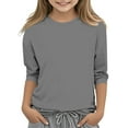thumbnail image 1 of ameIAEA Girls' 3/4 Sleeve T-Shirts Kids Crewneck Solid Color Tees Spring Summer Casual Tops, 1 of 5