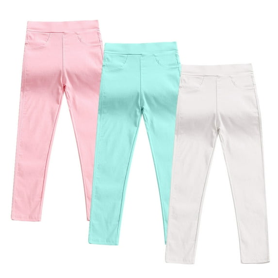 ameIAEA Girls 3 Pack Leggings High Waisted Solid Color Casual Trousers for Toddler Kids 3-10 Years