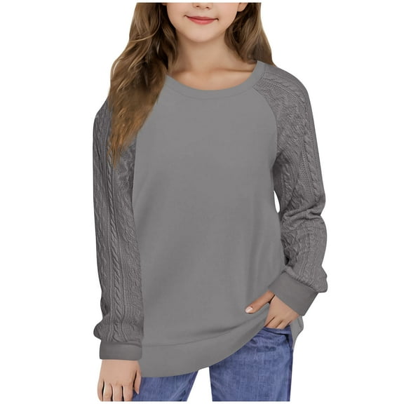 ameIAEA Girls Long Sleeve Shirts Casual Crewneck Blouses Solid Color Loose Tunic Tops Kids Knit Tops