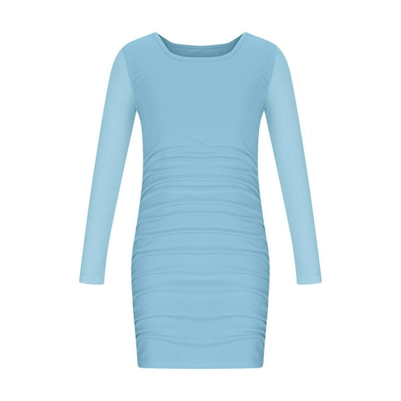 ameIAEA Girls Mesh Long Sleeve Formal Dress Ruched Slim Party Dance Mini Dresses 5-15 Years