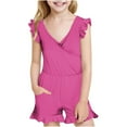 thumbnail image 1 of ameIAEA Girls Ruffle Sleeve Swimsuits V Neck Solid Color Beach Jumpsuits with Pockets 7-16 Years, 1 of 7
