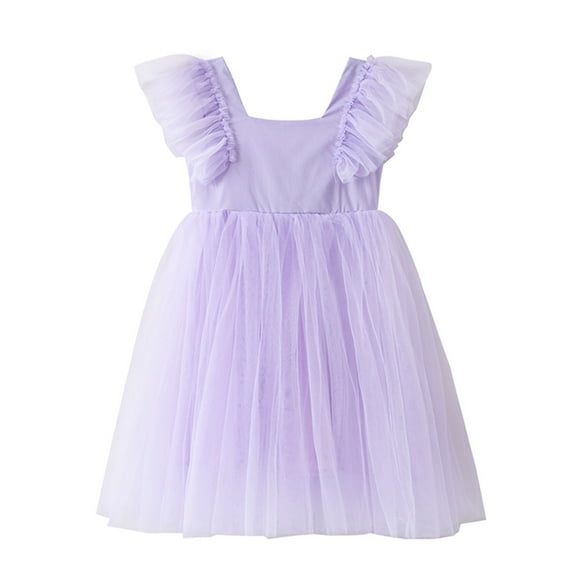 ameIAEA Girls Ruffle Sleeveless Dress Kids Summer Square Neck A-Line Layered Tulle Party Dresses