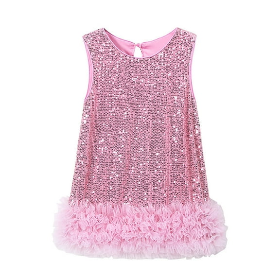 ameIAEA Girls Sequin Party Dress Sparkle Formal Birthday Tulle Dress Wedding Party Dresses Size 2-8Y