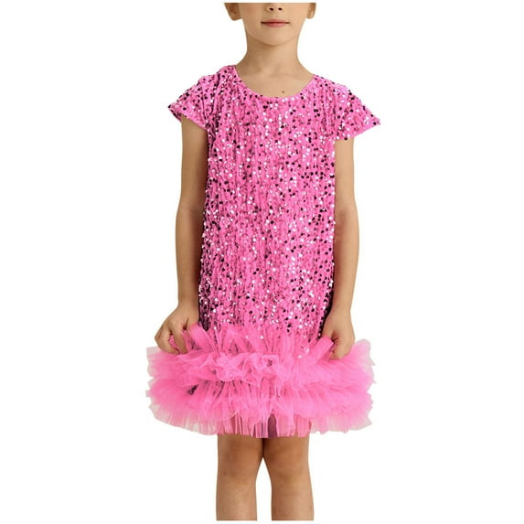ameIAEA Girls Sequin Party Dress Sparkle Formal Birthday Tulle Dress Wedding Party Dresses Size 2-8Y