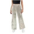 thumbnail image 1 of ameIAEA Girls Sequin Sparly Pants Kids Elastic Waisted Wide Leg Trendy Dance Trousers 3-16 Years, 1 of 4