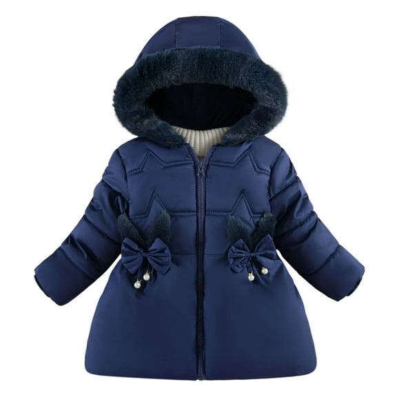 ameIAEA Girls Winter Fleece Lined Jacket Toddler Baby Windproof Hooded Coat Padded Down Outerwear