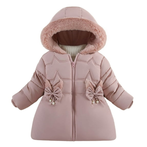 ameIAEA Girls Winter Fleece Lined Jacket Toddler Baby Windproof Hooded Coat Padded Down Outerwear