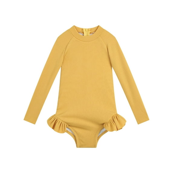ameIAEA Infant Baby Girl Swimsuit Cute Long Sleeve Swimwear Toddler Solid Color Bathing Suit