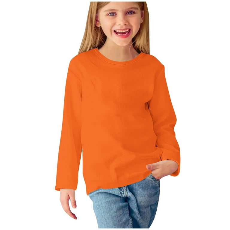 Ameiaea Kids Boys Girls Long Sleeve T shirts Solid Color Crewneck Basic Tee Tops for 3 14 Years Kids Unisex Size 11 Years Orange