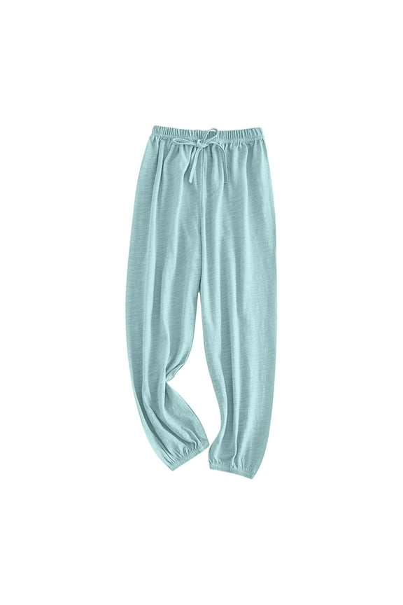 Kids Elastic Waisted Drawstring Pants Boys Girls Wide Leg Solid Color Casual Trousers 2-11Y