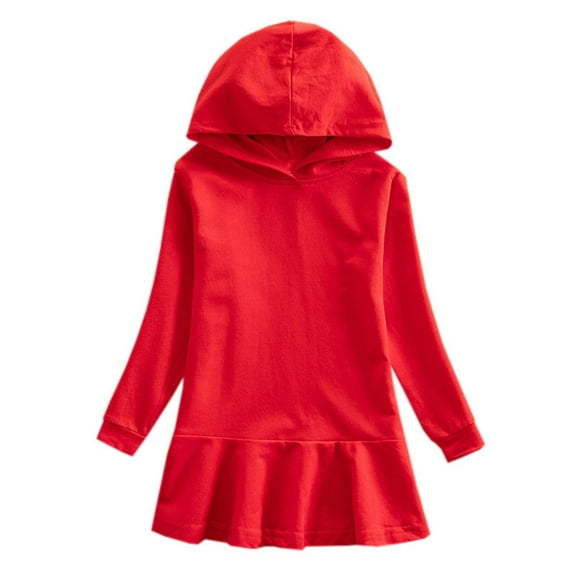 ameIAEA Kids Sweatshirt Dress Toddler Girls Long Sleeve Hooded Dress Solid Color Casual Dress